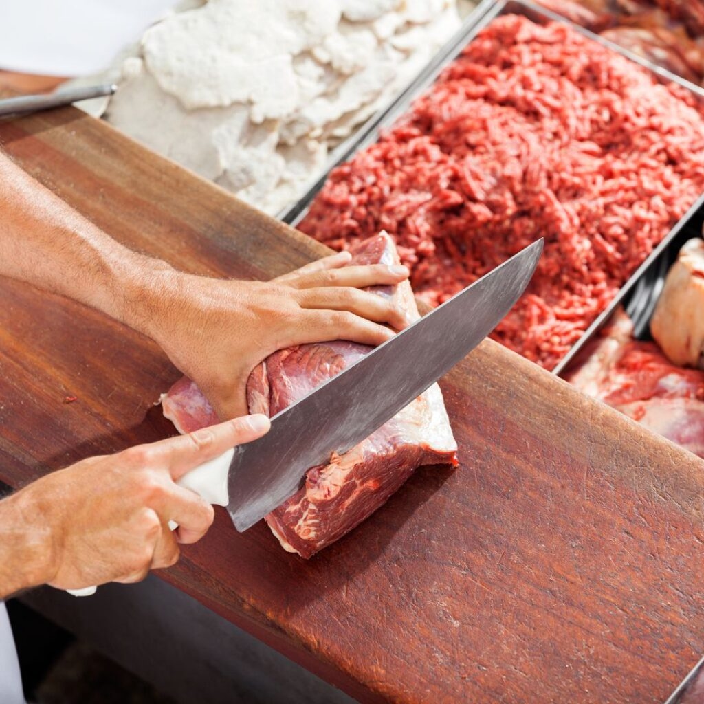 cutting slab of meat